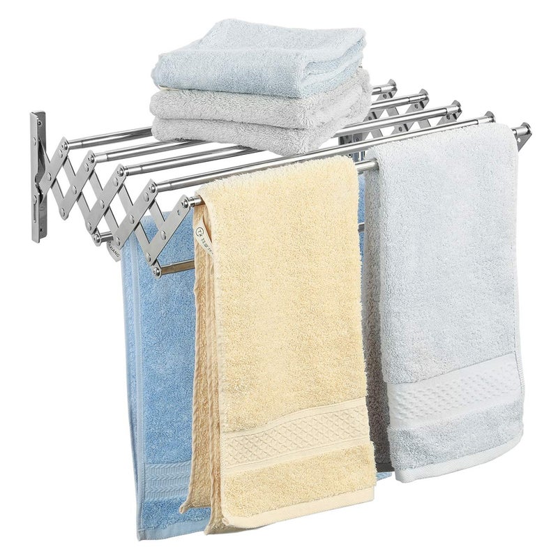 Ogrmar Ogrmar Stainless Steel SpaceSaving Towel Rack Wall Mounted Retractable Huge Capacity Drying Rack for Hanging Towels 