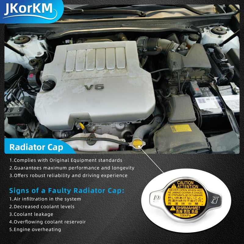 JkorkM Radiator Cap, Replace 16401-31520 Compatible with Toyota Lexus - Avalon Camry Echo Highlander Prius C Sequoia Sienna Solara Tundra Yaris, ES300h ES350 GS300 GS430 IS300 LS430 RX350 RX450h SC430, More - Image 5