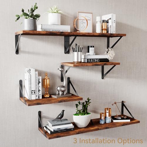 IBUYKE Deep Floating Shelves for Wall,8 Inch Deep Floating Shelves Set of 2,16W x 8D Wood Wall Shelf,Wide Floating Bookshelf for Living Room, Kitchen, Office TFS002H-2 - Image 4