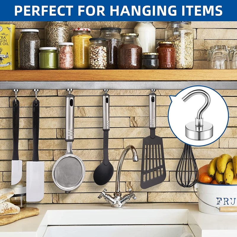 12 مجموعة خطافات مغناطيسية، 22 رطل سحب قوية خطافات مغناطيس نيوديميوم، خطافات معدنية لتقويم الثلاجة، لا حاجة لطرق مع خطاف للتعليق، منشفة، مطبخ، حمام - Image 2