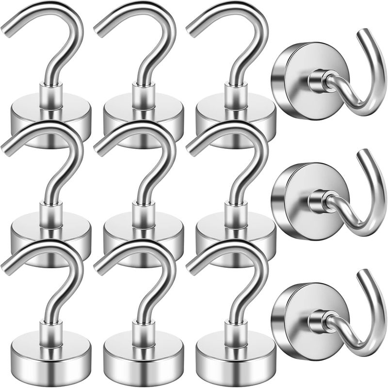 12 مجموعة خطافات مغناطيسية، 22 رطل سحب قوية خطافات مغناطيس نيوديميوم، خطافات معدنية لتقويم الثلاجة، لا حاجة لطرق مع خطاف للتعليق، منشفة، مطبخ، حمام - Image 1