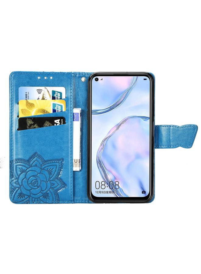 اس-توب جراب لهاتف Huawei Nova 6 SE مصنوع من الجلد المنقوش بشكل أفقي على شكل زهرة حب الفراشة مع حامل / فتحة بطاقة / محفظة / حبل - Image 4