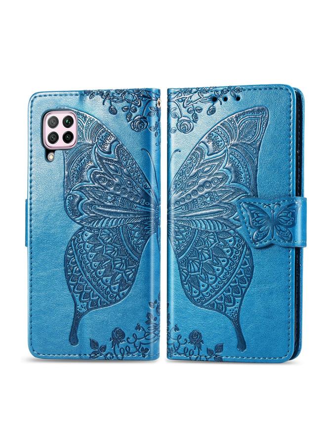 اس-توب جراب لهاتف Huawei Nova 6 SE مصنوع من الجلد المنقوش بشكل أفقي على شكل زهرة حب الفراشة مع حامل / فتحة بطاقة / محفظة / حبل - Image 1