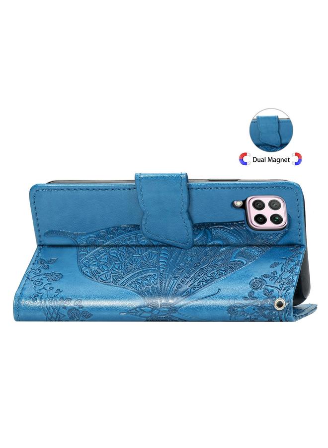 اس-توب جراب لهاتف Huawei Nova 6 SE مصنوع من الجلد المنقوش بشكل أفقي على شكل زهرة حب الفراشة مع حامل / فتحة بطاقة / محفظة / حبل - Image 5