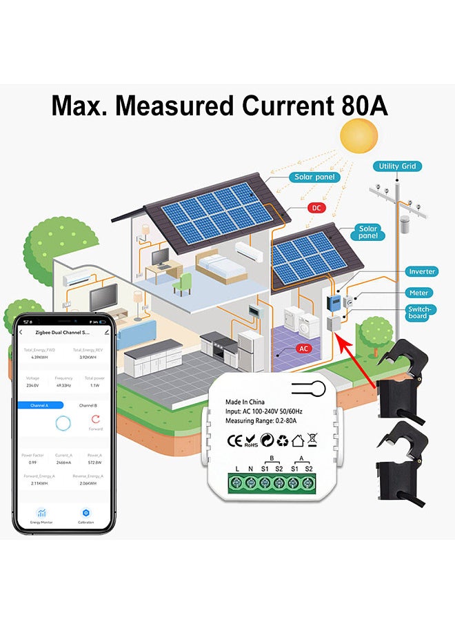Tuya Wifi Intelligent Energy Meter Solar PV System Power Production Consumption Bidirectional Monitoring Meter Mobilephone APP Control Power Monitor with CT  - Image 2