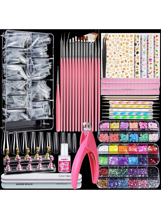 Teenitor Teenitor Acrylic Fake Nails Kit, Press On Nail Supplies with Clear Coffin Nail Tips Nail Stand Nail Art Brushes Dotting Pen Glitter Sequins Sticker Rhinestones Nail Decorations Press On Nails Kit  - Image 1
