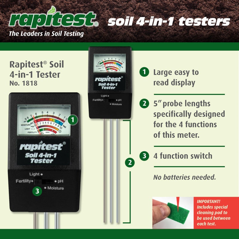 Luster Leaf 1818 Rapitest 4-in1 Soil pH/Moisture/Fertility/Light Tester, Fertility - Image 5