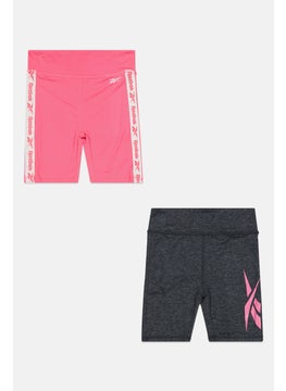 Kids Girl 2 Pack Brand Logo Biker Shorts, Pink/Grey