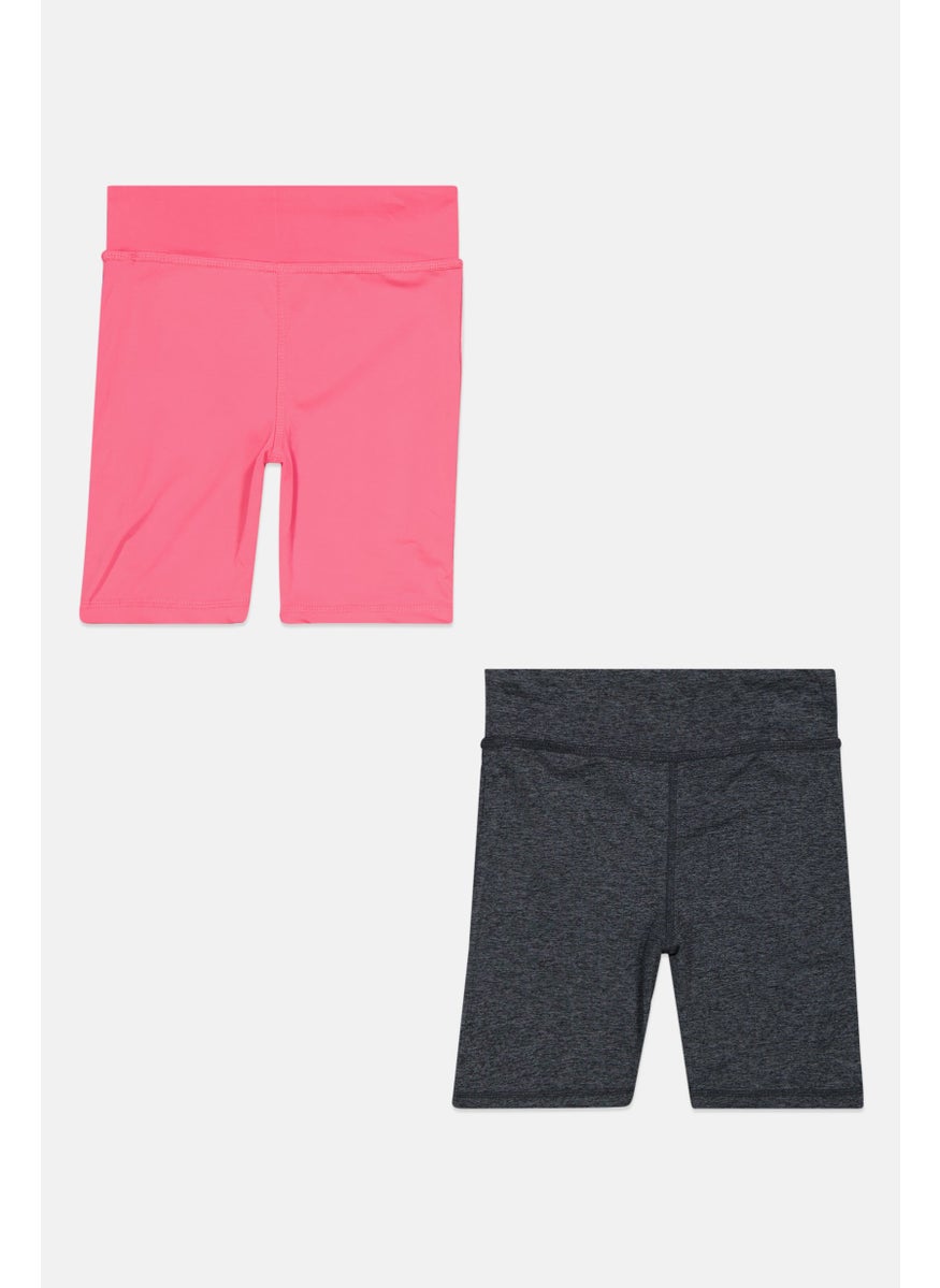 Reebok - Kids Girl 2 Pack Brand Logo Biker Shorts, Pink/Grey - Image 1