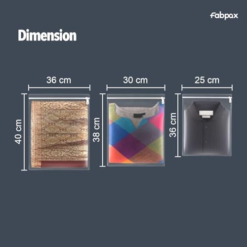 Fabpax 3-Size Clothes Covers for Storage and Travel, Clear Garment Storage Bags, Transparent Clothes Cover, Saree Cover, Shirt Cover, Kurti Bag, Multi Purpose Clothe Cover With Zip (SET OF 12) - Image 2