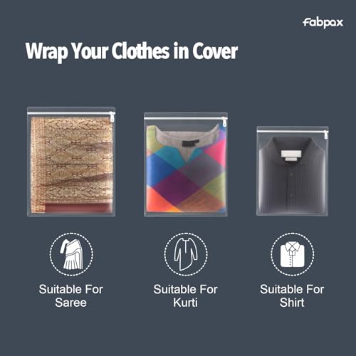 Fabpax 3-Size Clothes Covers for Storage and Travel, Clear Garment Storage Bags, Transparent Clothes Cover, Saree Cover, Shirt Cover, Kurti Bag, Multi Purpose Clothe Cover With Zip (SET OF 12) - Image 3