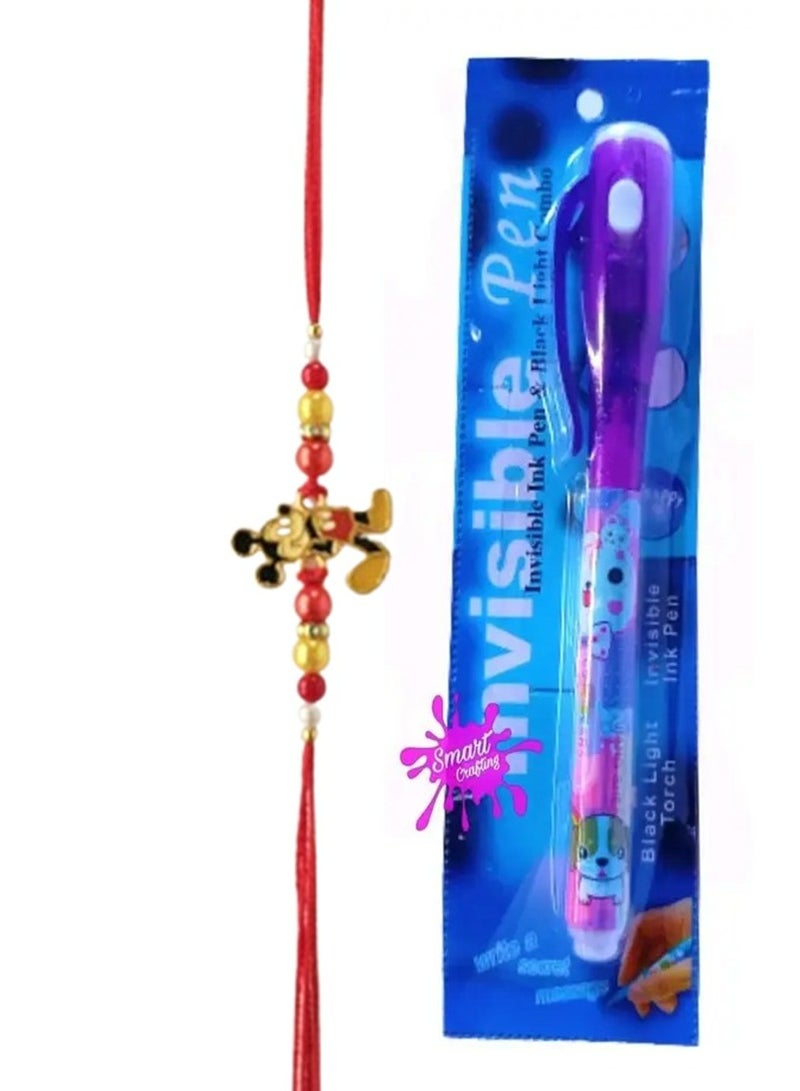 Shreeji Kids Rakhi Gift Combo – Cartoon Rakhi for Boys with Invisible Ink Spy Pen & UV Light – Fun & Unique Rakhi for Children, Bhaiya Rakhi Gift Idea (Design 4)  - Image 1