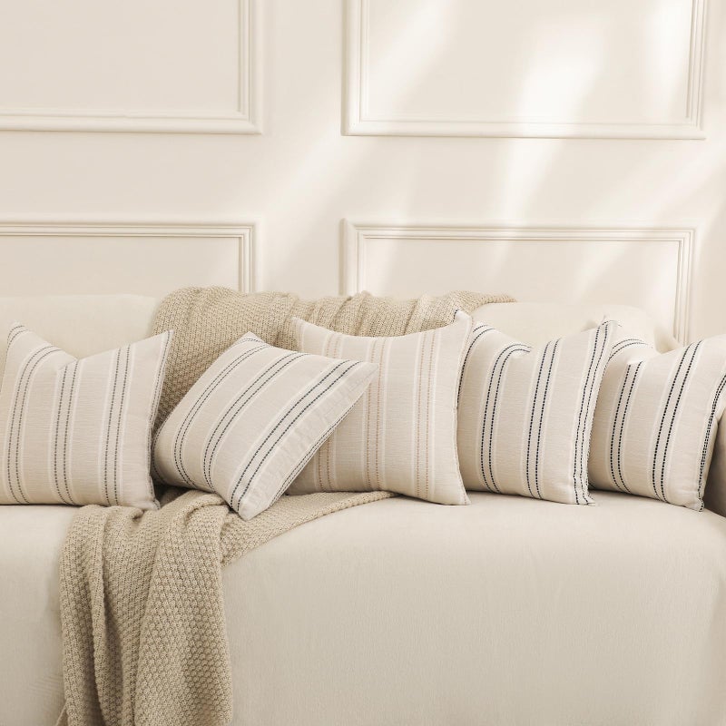 Hckot Hand Made Throw Pillow Covers 20x20 Set of 2 Striped Pillow Covers Linen Decorative Pillows Square Cushion Covers for Sofa Couch Bed Living Room Farmhouse Decor, Khaki - Image 5