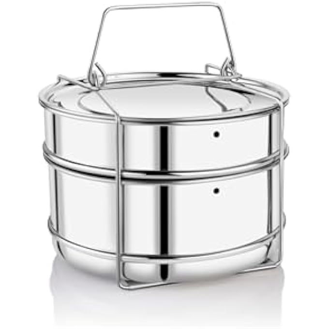 إيمباسي فاصل طباخ SS P4 مناسب لـ 4 لترات من طناجر الضغط ذات الغطاء الخارجي المشهورة والشعبية بالإضافة إلى حاويتين مع رافع من الفولاذ المقاوم للصدأ - Image 1