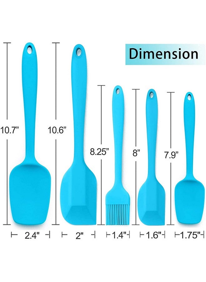 P-Plus International Silicone Spatula Set 5-Piece - 446F Heat-Resistant Baking Spoon Spatula - Seamless One-Piece Design- Non-Stick Silicone Stainless Steel Core (Spatula Set of 5 Blue) - Image 2