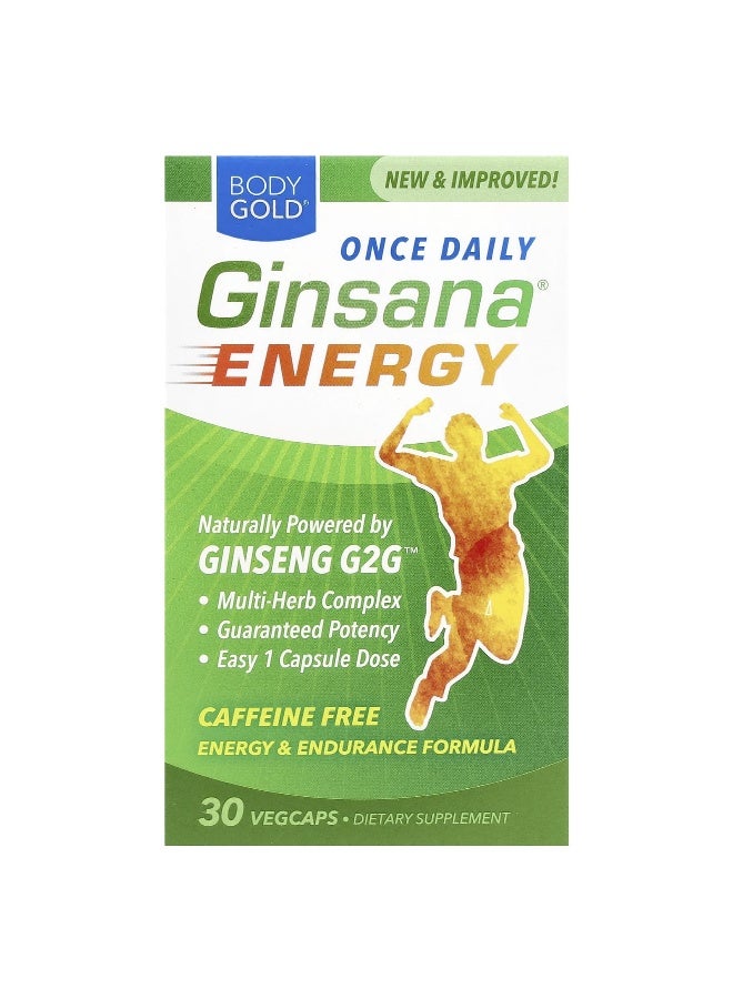 Body Gold بودي جولد، جينسانا® للطاقة، خالي من الكافيين، 30 كبسولة نباتية - Image 1
