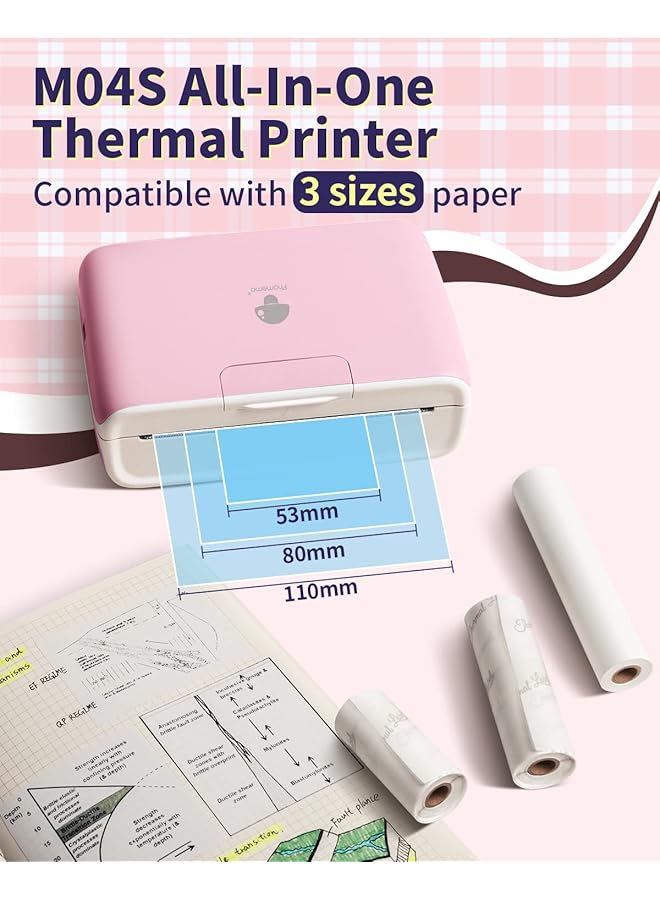 erorex M04S Portable Inkless Printer Bluetooth Thermal Printer Sticker Printer Support 2 3 4 Inch Printing Width 300Dpi Compatible With Ios+Android Ideal For Documents Notes Label Sticker  - Image 4