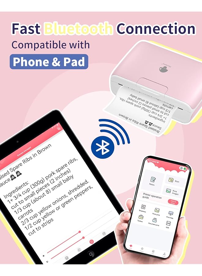 erorex M04S Portable Inkless Printer Bluetooth Thermal Printer Sticker Printer Support 2 3 4 Inch Printing Width 300Dpi Compatible With Ios+Android Ideal For Documents Notes Label Sticker  - Image 3