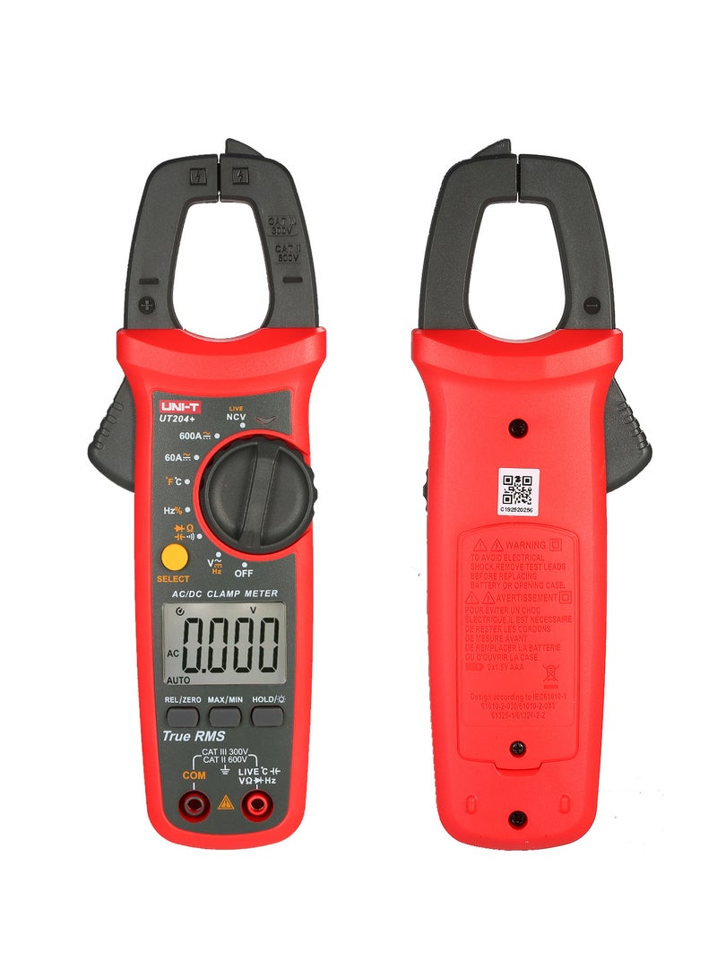 UNI-T UT204+ 6000 Counts Digital Clamp Meter True RMS Multimeter Clamp Ammeter Voltage Meter NCV Test Universal Meter Tester AC/DC Current Clamp Tester -40~1000℃ Temperature Measurement LIVE Test - Image 2