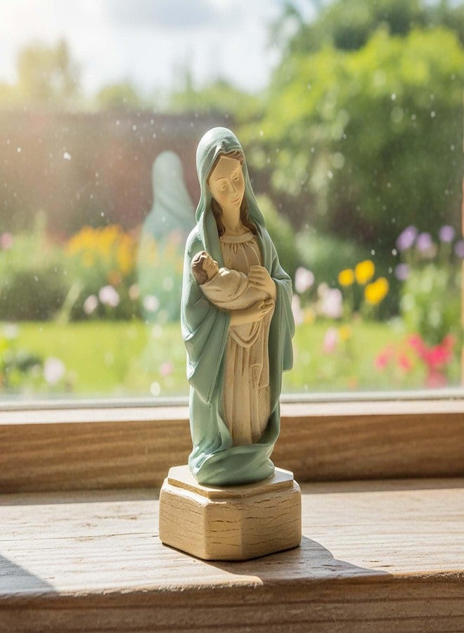 PlentifulHome Virgin Mary Holding Baby Jesus Statue, Soft Blue Catholic Resin Figurine, Mother and Child Devotional Sculpture for Home Altar, Prayer Room or Religious Gift, 5.91 Inch - Image 4
