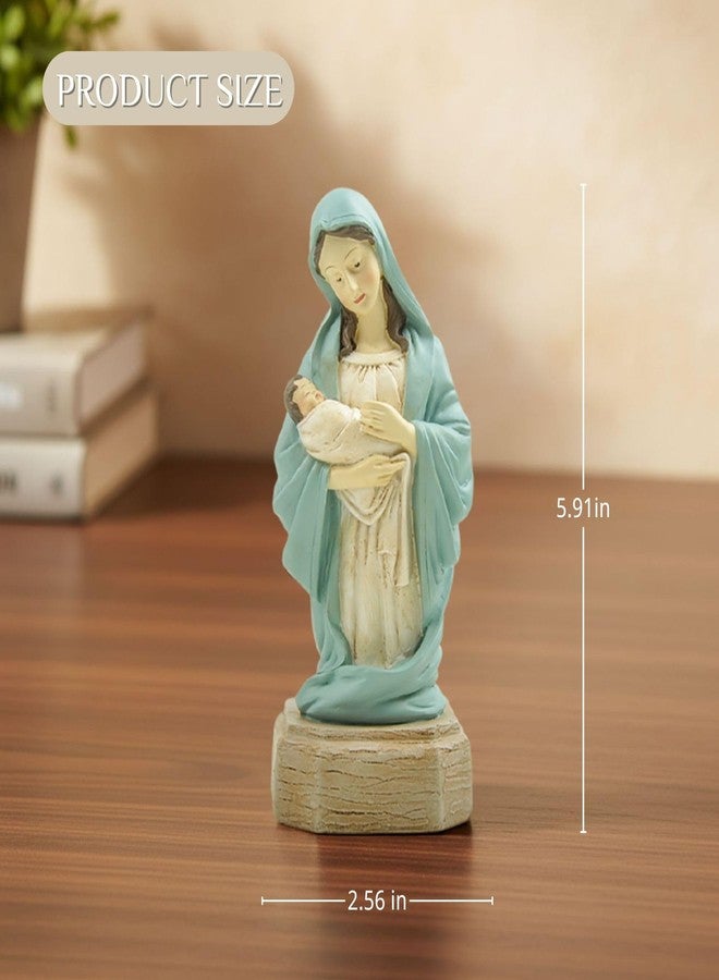 PlentifulHome Virgin Mary Holding Baby Jesus Statue, Soft Blue Catholic Resin Figurine, Mother and Child Devotional Sculpture for Home Altar, Prayer Room or Religious Gift, 5.91 Inch - Image 5