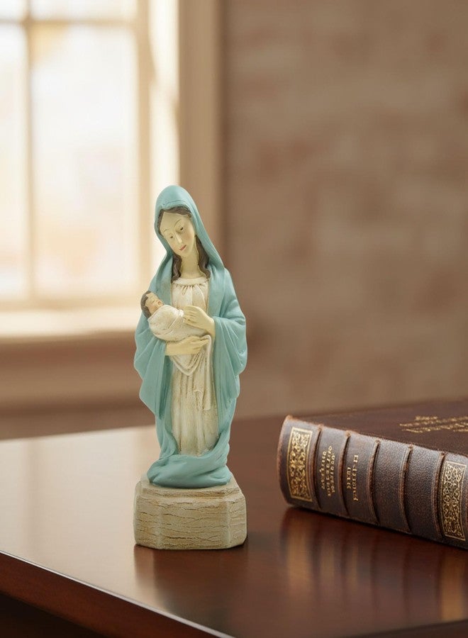 PlentifulHome Virgin Mary Holding Baby Jesus Statue, Soft Blue Catholic Resin Figurine, Mother and Child Devotional Sculpture for Home Altar, Prayer Room or Religious Gift, 5.91 Inch - Image 2