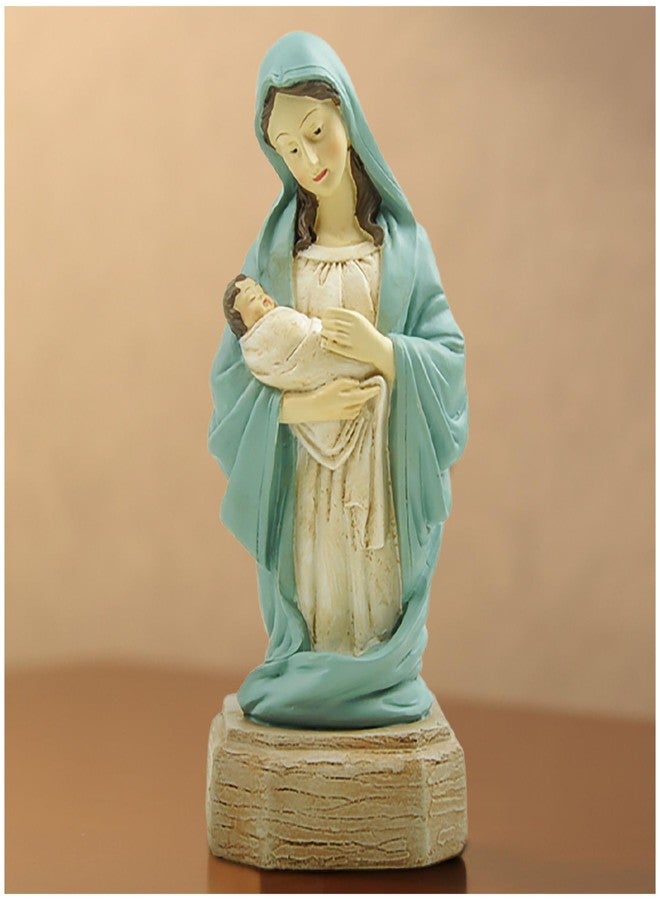 PlentifulHome Virgin Mary Holding Baby Jesus Statue, Soft Blue Catholic Resin Figurine, Mother and Child Devotional Sculpture for Home Altar, Prayer Room or Religious Gift, 5.91 Inch - Image 1
