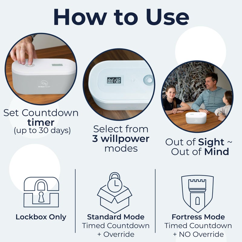 Mindsight Timed Lock Box | Unplug from Phones, Video Games, Social Media, Snacks & Cravings | 3 Modes based on Willpower | Easy to Use | Out of Sight ~ Out of Mind | Boost Your Mental Wellness - Image 5