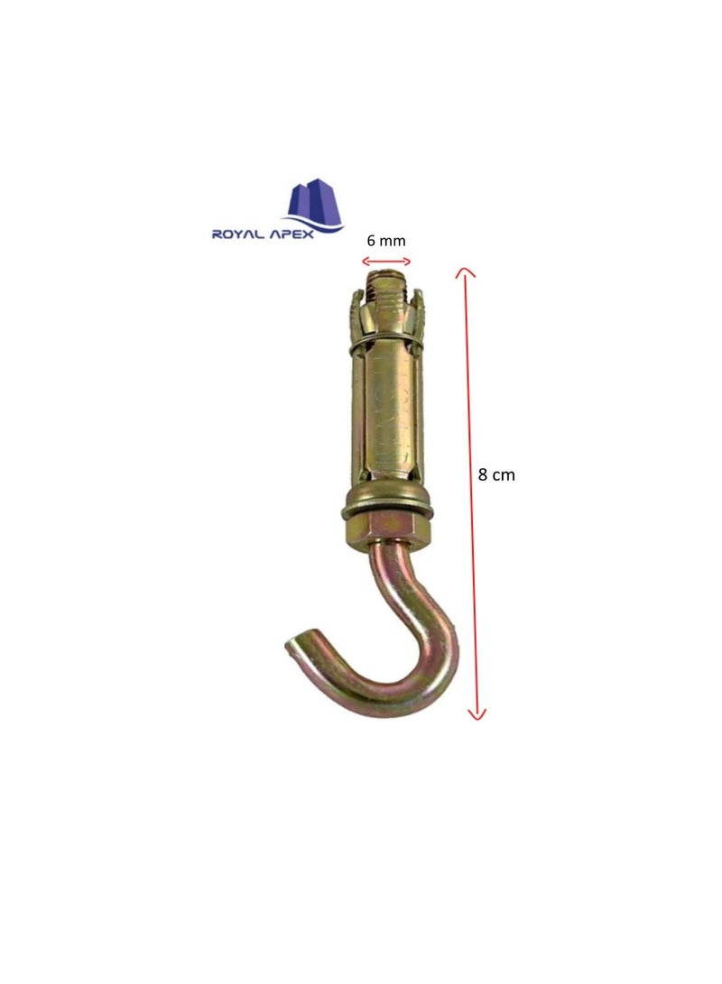 High Strength Metal Sleeve Shield Closed Hook/Eye Hook | Open Hook Anchor Bolt Pack of 5 (OPEN HOOK, 6 MM) - Image 3