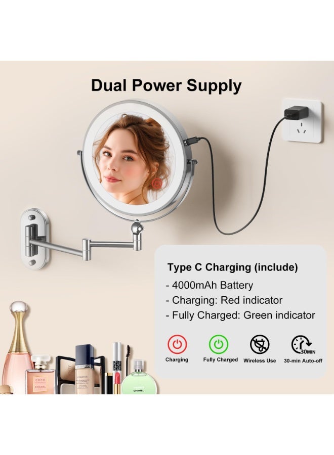 FRANO 8" Lighted Makeup Mirror 1X/10X Magnification, Rechargeable Vanity Mirror with 3 Color Lights & Stepless Dimming - Image 1