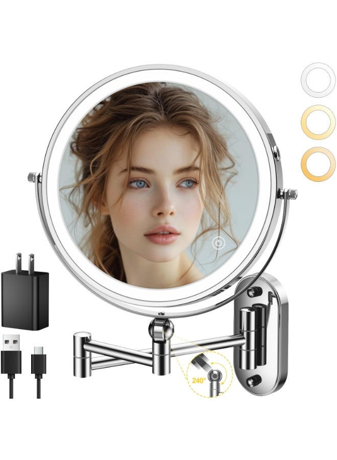 FRANO 8" Lighted Makeup Mirror 1X/10X Magnification, Rechargeable Vanity Mirror with 3 Color Lights & Stepless Dimming - Image 4