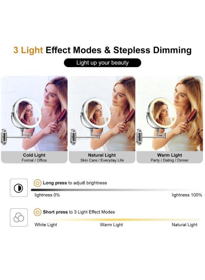 FRANO 8" Lighted Makeup Mirror 1X/10X Magnification, Rechargeable Vanity Mirror with 3 Color Lights & Stepless Dimming - Image 2