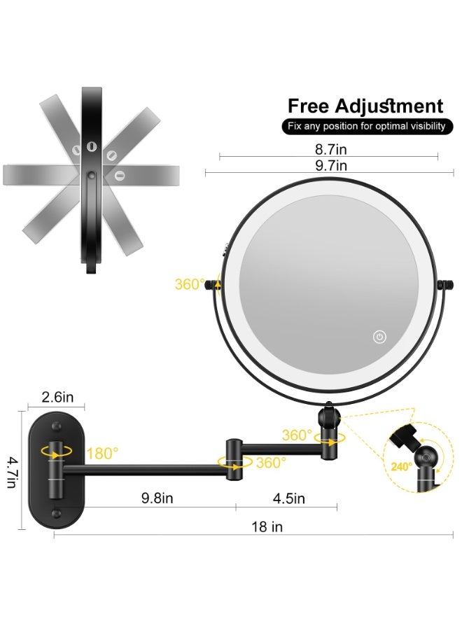 FRANO 8" Lighted Makeup Mirror 1X/10X Magnification, Rechargeable Vanity Mirror with 3 Color Lights & Stepless Dimming - Image 3