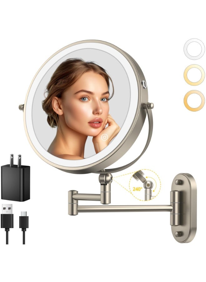 FRANO 8" Lighted Makeup Mirror 1X/10X Magnification, Rechargeable Vanity Mirror with 3 Color Lights & Stepless Dimming - Image 5