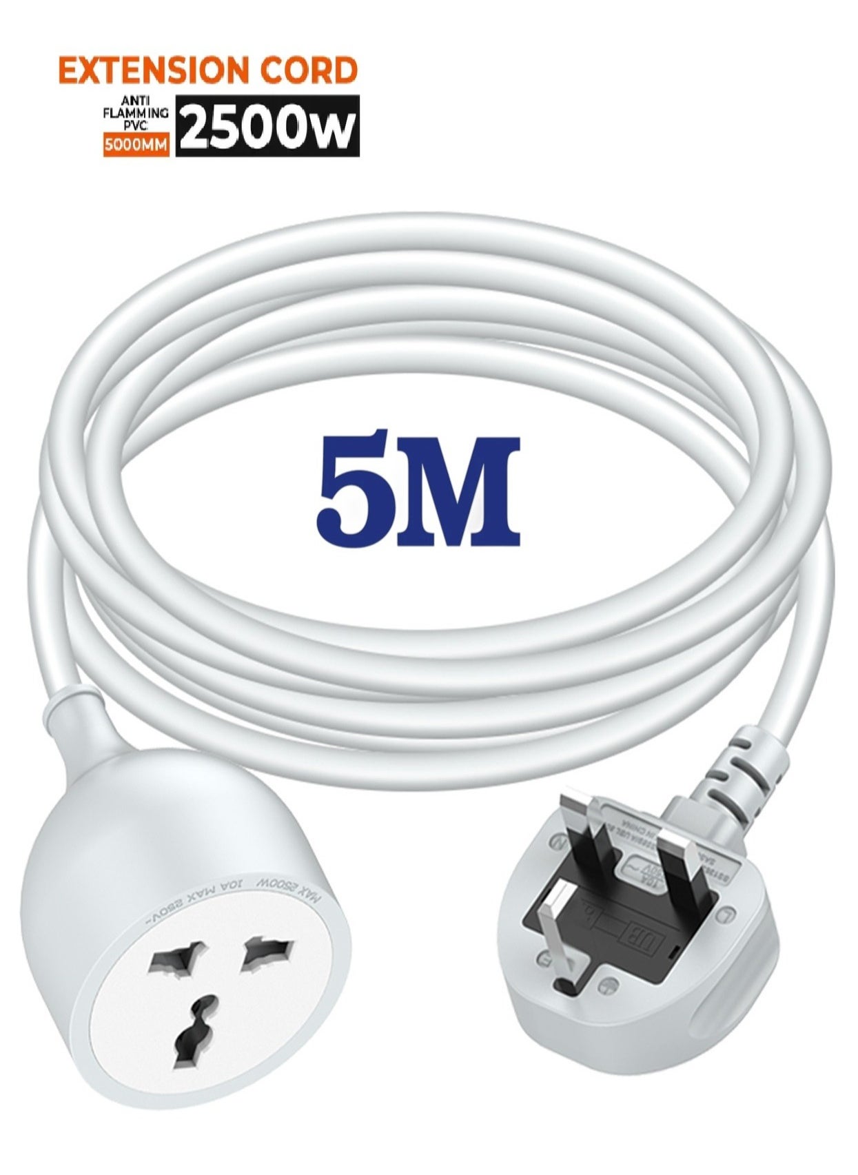 5 Meter Extension Cord Universal Socket Plugs Universal Outlet 2500W Travel Home Office Extension for Outdoor/Indoor 