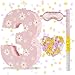 Lcoor Daisy Birthday Decorations Daisy Number 3 Piata with Blindfold Stick Blindfold Confetti for Pink Flower Boho 3rd Birthday Party Supplies Daisy 3 - Image 2
