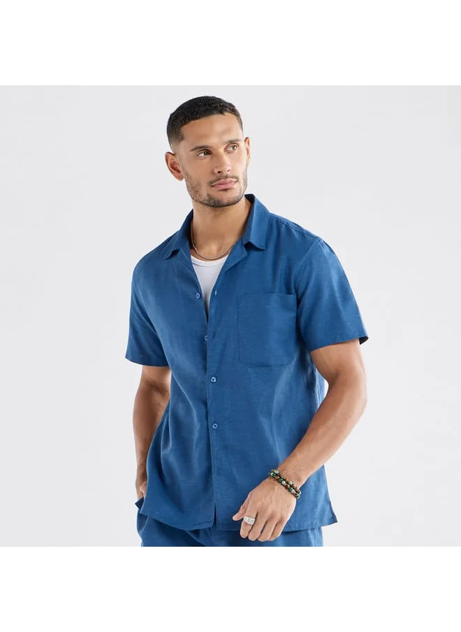 FAV Regular Fit Solid Shirt with Camp Collar and Short Sleeves