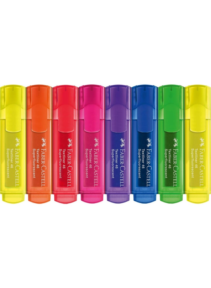 FABER-CASTELL 8-Pen Set Highlighter, Neon Colors, Durable Angled Tip, 1-5mm Line Width, Refillable - Image 1