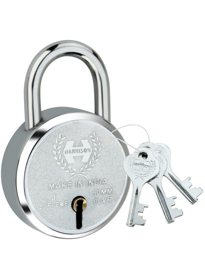 Harrison Padlocks/Round Padlock 50mm 6 Lever with 3 Keys J-SUPREME-0656/ Mild Steel Material/Bright Chrome Polished Finish/Door Lock, Shutter Lock, Godown Lock, gate Lock (Pack of 1, 50MM) - Image 2