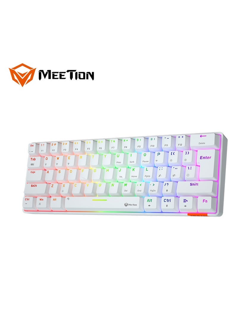 MEETION MK005BT Classic Style Dual Mode Bluetooth 60 Gaming Keyboard Ergonomic Design, Double Injection Processing, Mechanical Gaming Keyboard White - Image 3