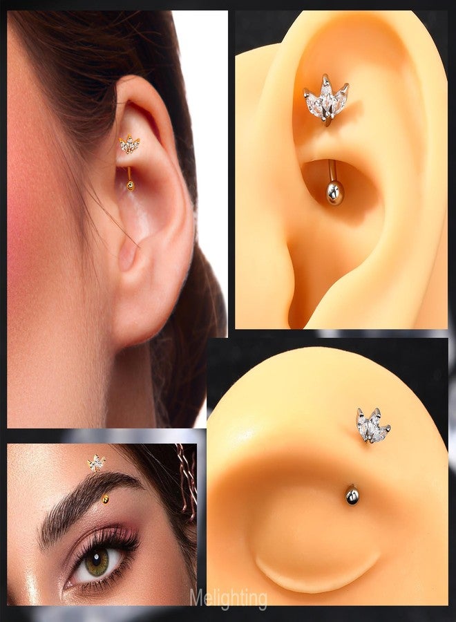 Melighting 16G Rook Earring Triple Marquice CZ Cartilage Earring Stainless Steel 316L Eyebrow Ring Stud Earring Eyebrow Jewellery 8mm Tragus Piercing Jewelry for Women - Image 5