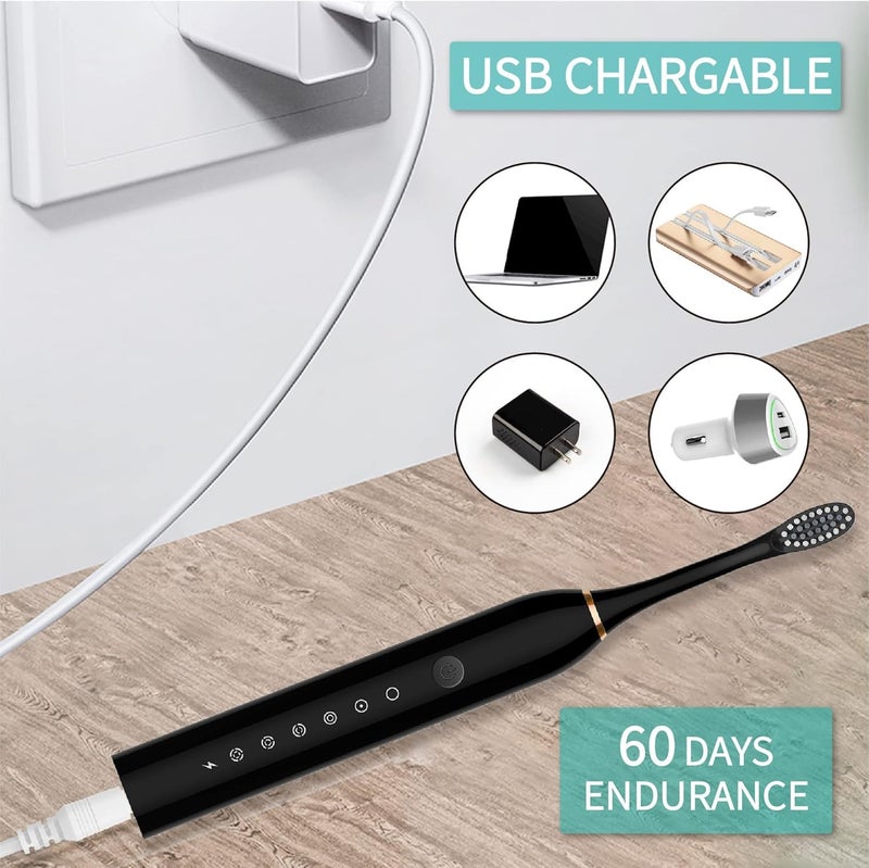 VLSYS USB Rechargeable Electric Toothbrush – Ultrasonic Toothbrush with 4 Brush Heads, 6 Modes & Smart Timer - Image 5