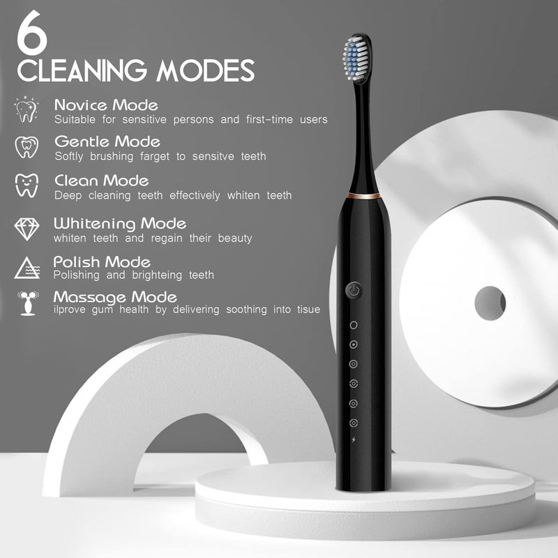 VLSYS USB Rechargeable Electric Toothbrush – Ultrasonic Toothbrush with 4 Brush Heads, 6 Modes & Smart Timer - Image 3
