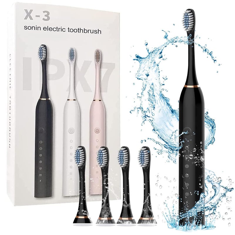 VLSYS USB Rechargeable Electric Toothbrush – Ultrasonic Toothbrush with 4 Brush Heads, 6 Modes & Smart Timer - Image 1