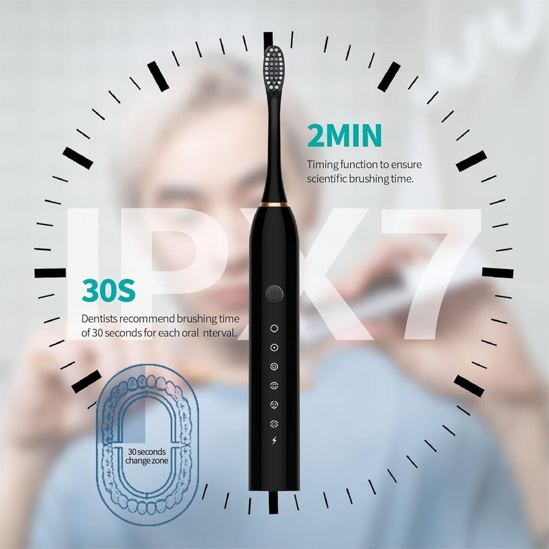 VLSYS USB Rechargeable Electric Toothbrush – Ultrasonic Toothbrush with 4 Brush Heads, 6 Modes & Smart Timer - Image 4