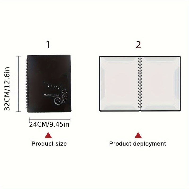 Black Sheet Music Clip Folder Non Reflective Editable Transparent Insert Rack Drum Piano Score Notebook - Image 2