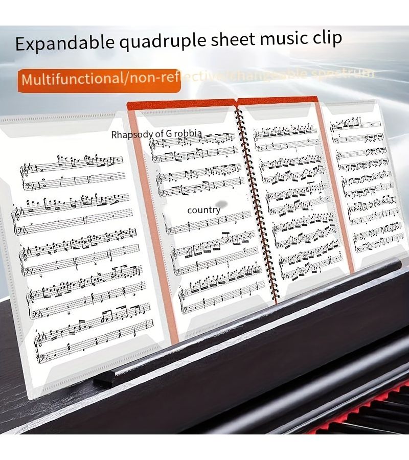 Black Sheet Music Clip Folder Non Reflective Editable Transparent Insert Rack Drum Piano Score Notebook - Image 4