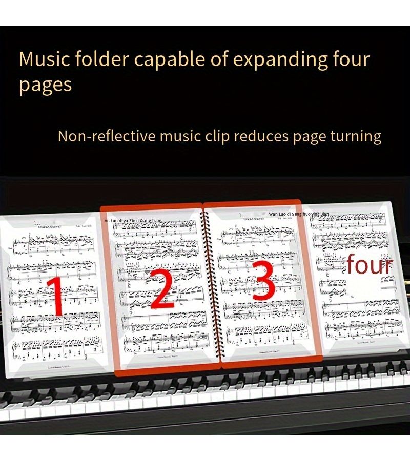 Black Sheet Music Clip Folder Non Reflective Editable Transparent Insert Rack Drum Piano Score Notebook - Image 1