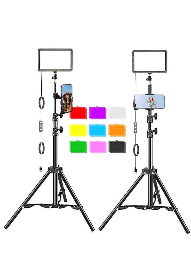شو وو طقم إضاءة فيديو LED مكون من قطعتين، أضواء استوديو بـ 9 فلاتر ألوان لإضاءة التصوير الفوتوغرافي مع حامل ثلاثي القوائم قابل للتعديل وحامل هاتف، أضواء متدفقة لتسجيل الصور وكاميرا الكمبيوتر وتكبير البث - Image 1