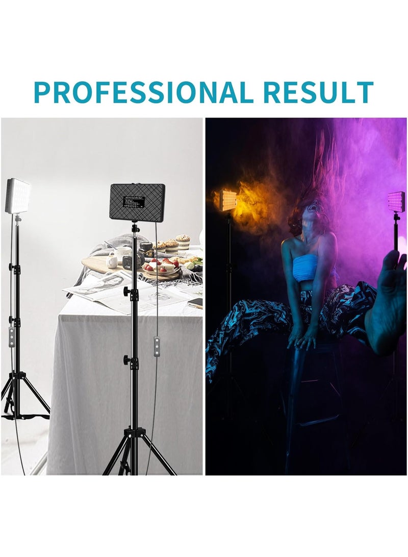 شو وو طقم إضاءة فيديو LED مكون من قطعتين، أضواء استوديو بـ 9 فلاتر ألوان لإضاءة التصوير الفوتوغرافي مع حامل ثلاثي القوائم قابل للتعديل وحامل هاتف، أضواء متدفقة لتسجيل الصور وكاميرا الكمبيوتر وتكبير البث - Image 3